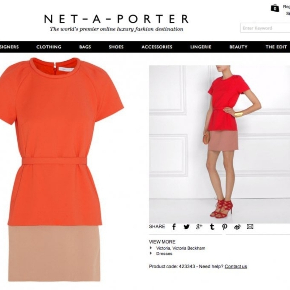 Victoria Beckham Mini Dress Sz 2 Colorblock Orange Nude Holiday Party Dress